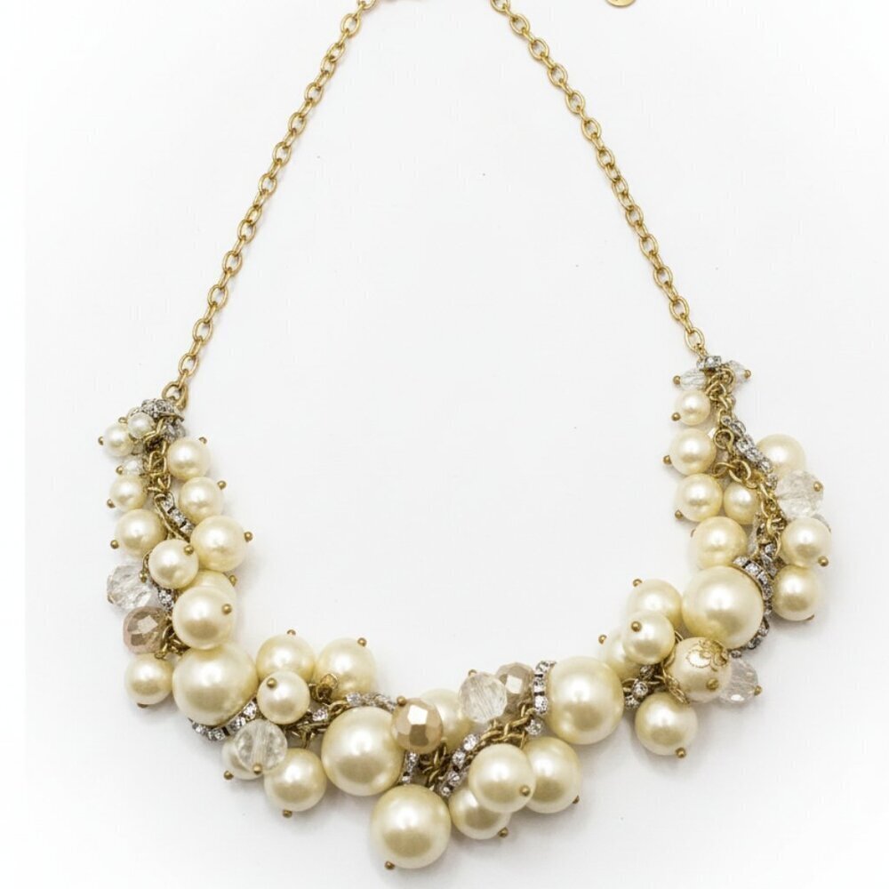 Lux by Carolee Gold Pearl Embellished Beaded Cluster Design Statement Necklace